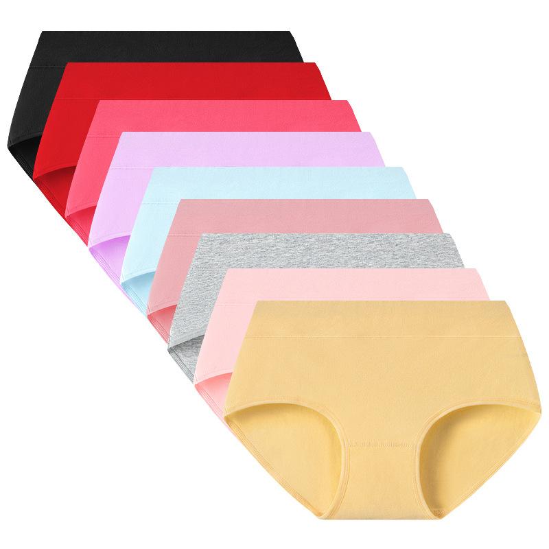 cross-border solid color mid-waist underwear pure cotton women's simple mid-waist large size ladies' underwear pure cotton women's underwear wholesale details Picture