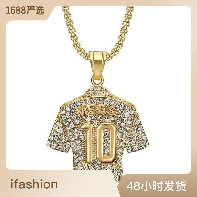 new hip hop hiphop ornament titanium steel gold-plated diamond football messi massey no. 10 jersey pendant necklace