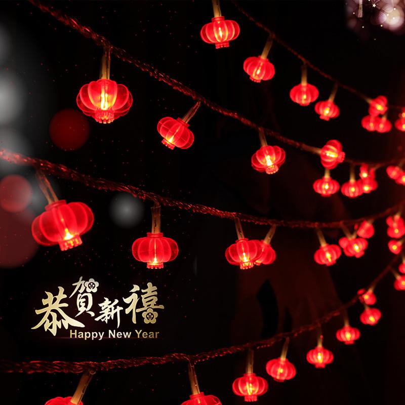 new year celebration red lantern pendant lighting chain chinese new year decoration colored lantern flashing holiday layout led chinese knot lighting chain