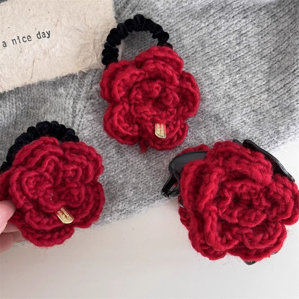 Cute red rose flower clips, New Year red handcrafted flower art hair clips, Chenmo accessories, hair clips wholesale Item Picture