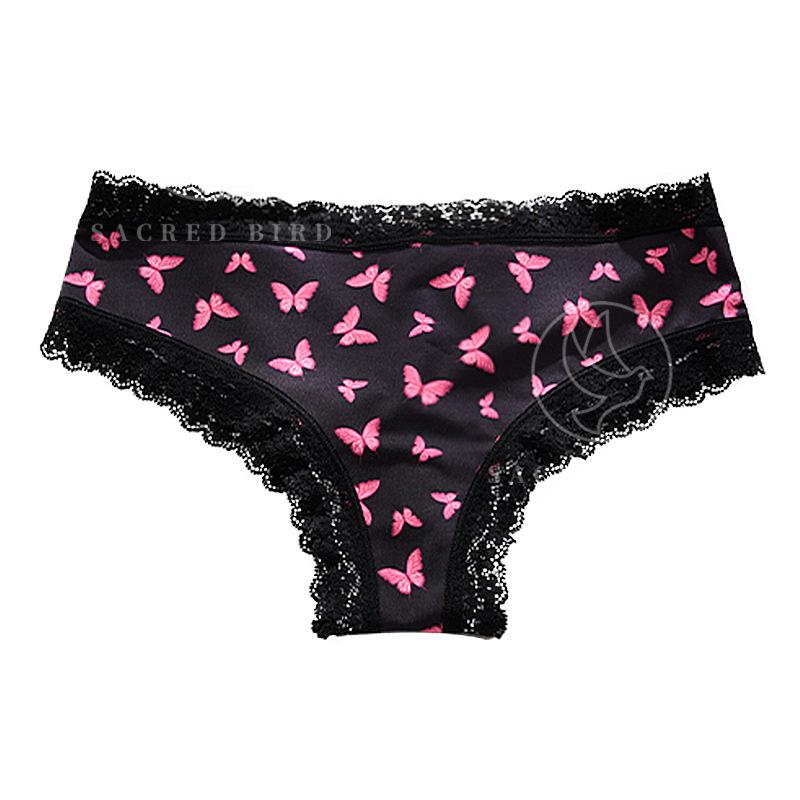 sexy lace stitching ice silk thin quick-drying women's underwear butterfly print large size low waist classic briefs Item Picture