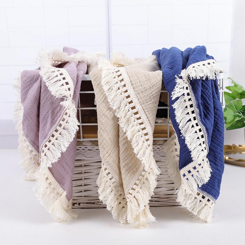 ins baby cotton gauze blanket cotton muslin crepe baby quilt lace tassel children blanket