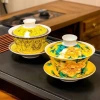 Kun Kun Ceramic Large 320ml Ceramic Covered Bowl Tea Cup, SAN CAI Bowl, SAN Pao Tai Eight Treasures Tea, Ethnic style covered Bowl Tea House Coffee Shop Specification image