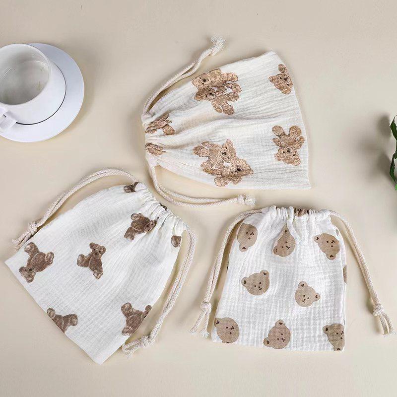 ins double-layer rope beam storage bag cotton crepe printed fabric muslin baby soothing towel storage bag hanging bag full figure
