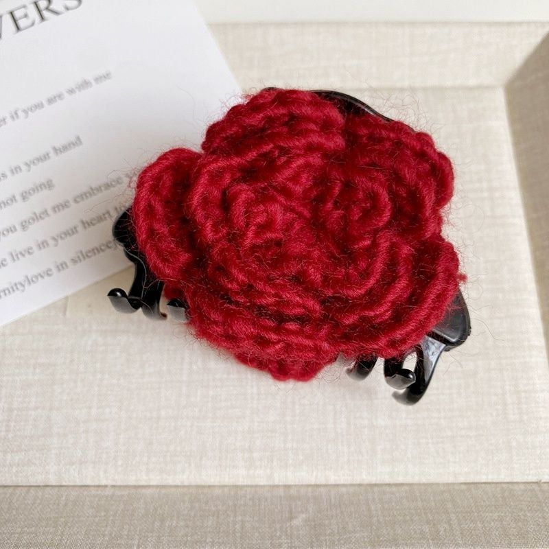 Cute red rose flower clips, New Year red handcrafted flower art hair clips, Chenmo accessories, hair clips wholesale detail image 2