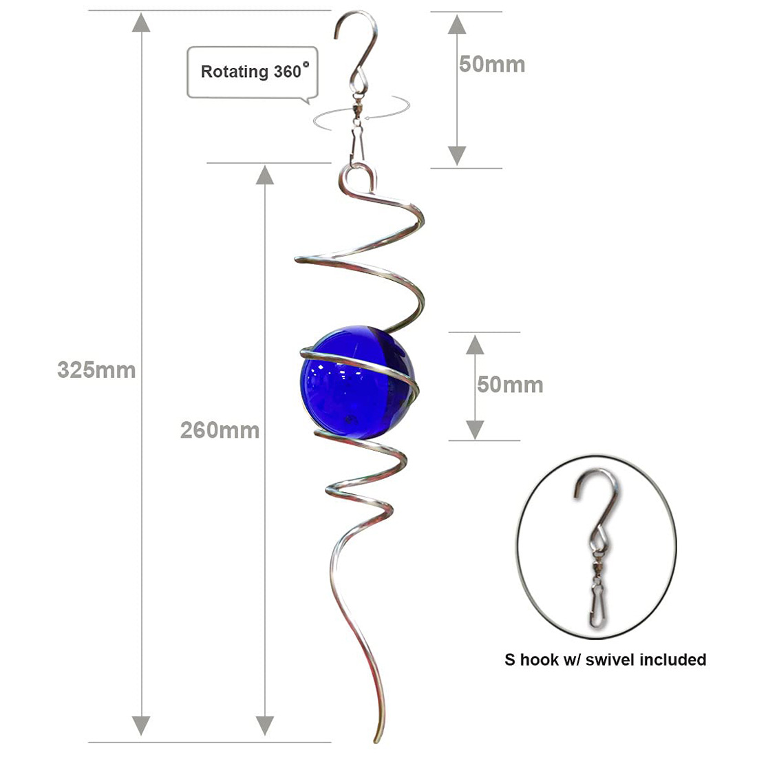 Cross-border bestseller wind chime single Spiral Tail Gazing Ball Spiral Tail decorative wind wheel spiral tail details Picture
