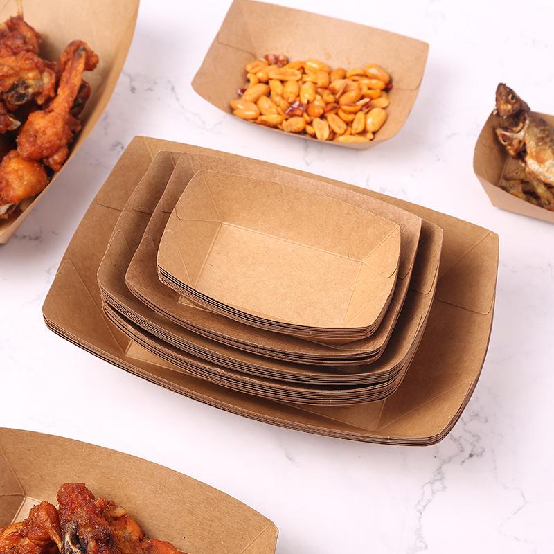 Disposable Lunch Box Kraft Paper Paper Food Tray Paper Box Barbecue Plate French Fries Fried Chicken Yam Pasta Dried Bean Curd to-Go Box Degradable Application Scenario