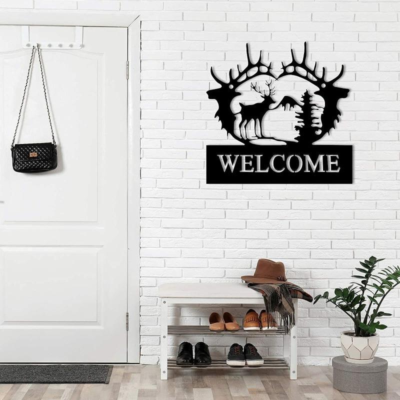 deer metal wall art deer pine tree wall decoration metal deer welcome sign Specification drawing