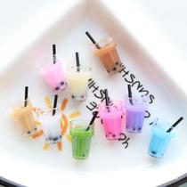 simulation bubble tea cup with straw creative diy mobile phone charm keychain earrings jewelry accessories with hanging hole