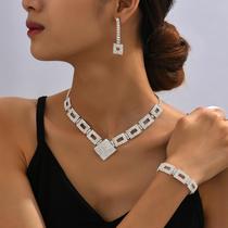 european and american style jewelry suit high-end diamond three-piece necklace earrings earrings bracelet dinner formal dress jewelry accessories
