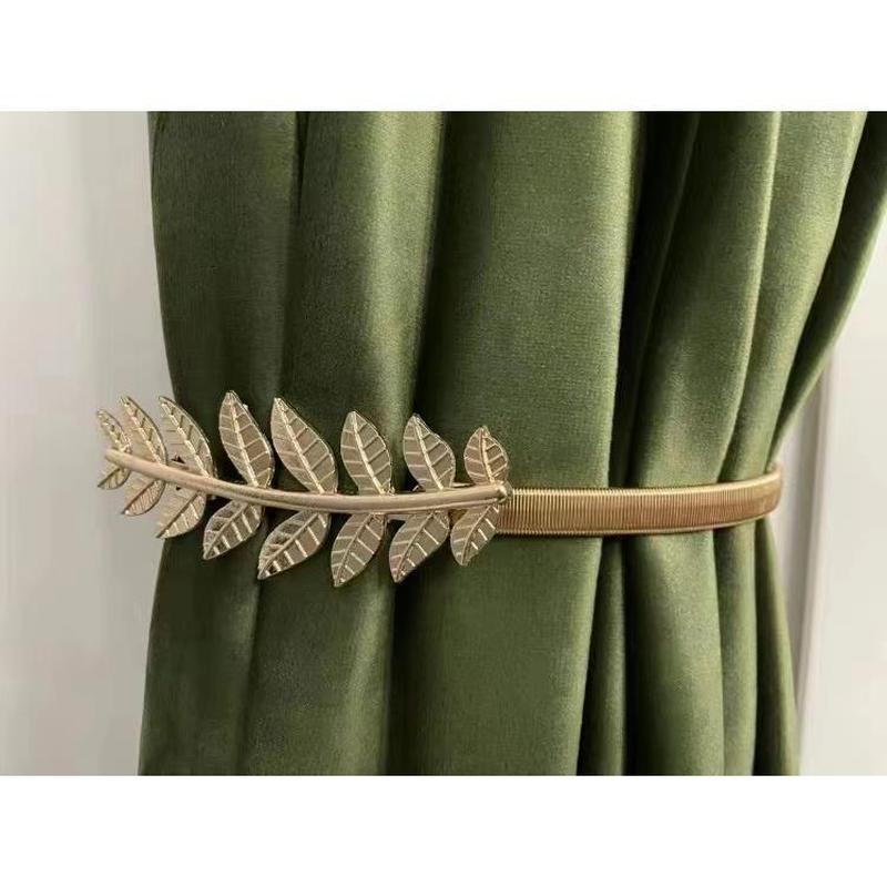 curtain light luxury strap metal alloy leaf feather deer head curtain buckle spring buckle punch-free drawstring tie details Picture