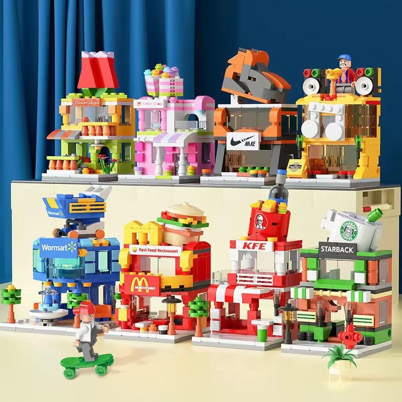 compatible with lego building blocks street view city building mini series children's gifts assembling small particles toys wholesale