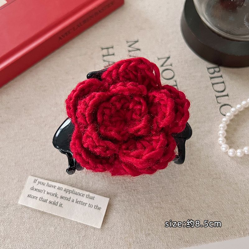Cute red rose flower clips, New Year red handcrafted flower art hair clips, Chenmo accessories, hair clips wholesale Specification image