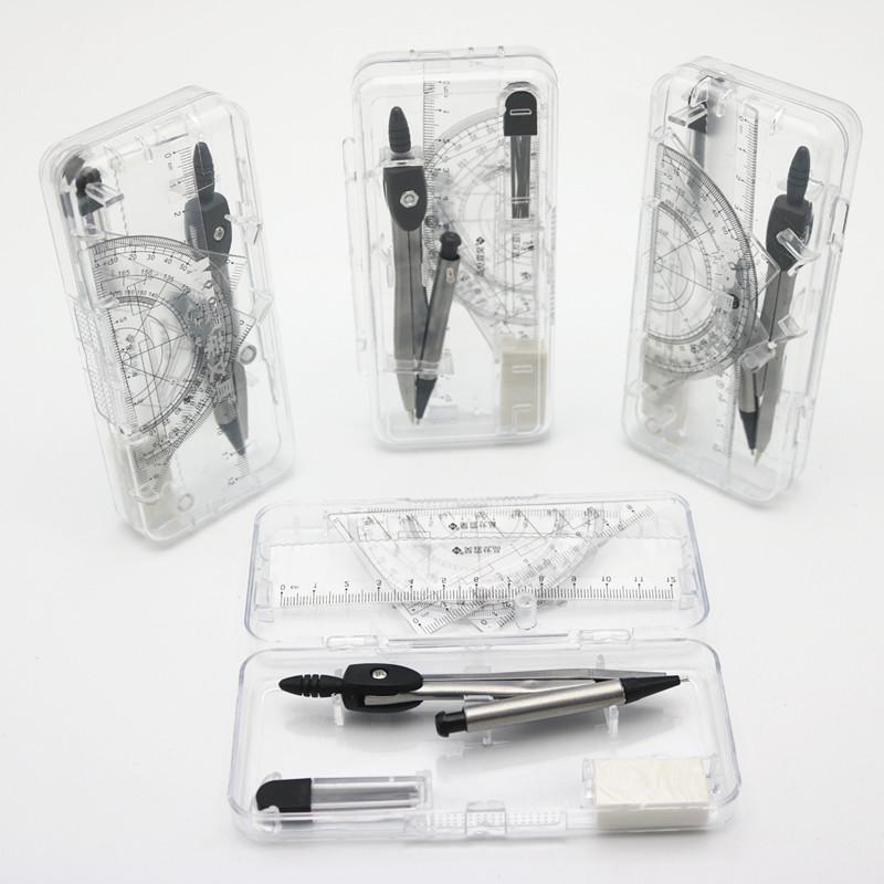 wholesale student drawing office compasses set full set ruler mechanical pencil lead rubber seven-piece drawing tool 129 full figure