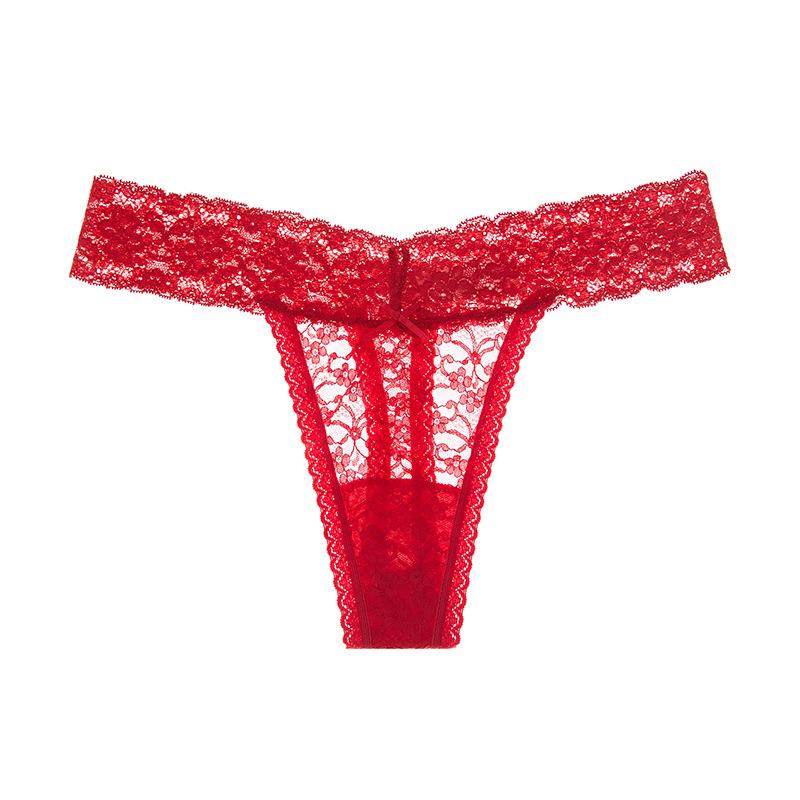 foreign trade supply sexy lace ladies t-back european and american transparent cutout t-shaped panties low waist large size ladies' underwear Item Picture