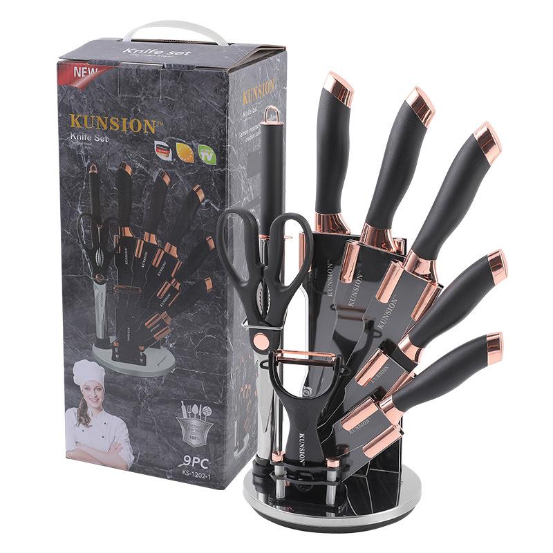 New Knife Kitchen Knife Set Acrylic Knife Holder Electroplating Head Stainless Steel Sliced Fruit Kitchen Knife Combination
