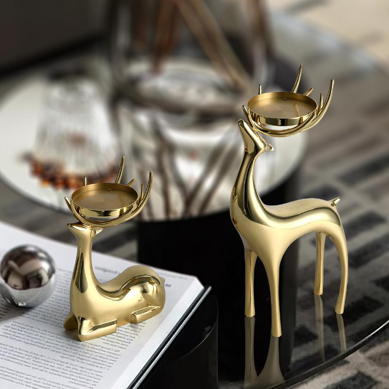 european-style metal candlestick copper deer candle holder gold candle holder retro candle cup crystal decorative crafts ornaments full figure