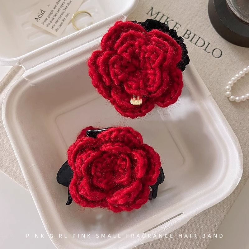 Cute red rose flower clips, New Year red handcrafted flower art hair clips, Chenmo accessories, hair clips wholesale