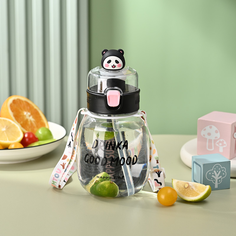 Y217-1611 Straw Cup, new cute plush plastic water cup, universal student portable high-temperature resistant wholesale cartoon double-drinking cup