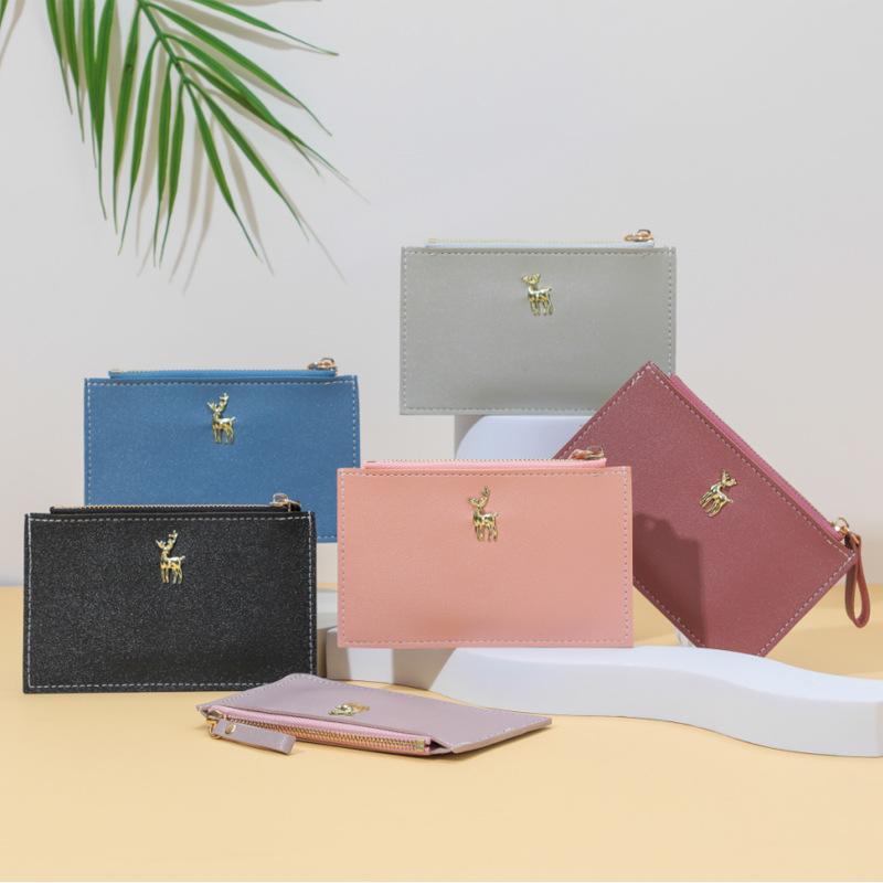 2024 new women's card holder zipper handbag student white collar japanese wallet card cover multiple card slots metal deer details Picture