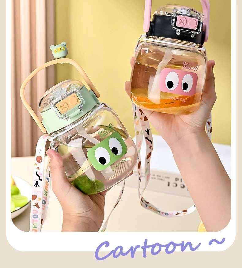 Y217-1550 water cup for students, high appearance level, cartoon double plastic water bottle for both men and women, cute, portable and large capacity detail image 2