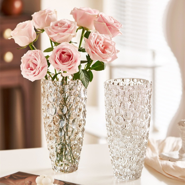 北欧轻奢圆点水晶玻璃花瓶客厅桌面高档高透玻璃鲜花水养器皿摆件详情4