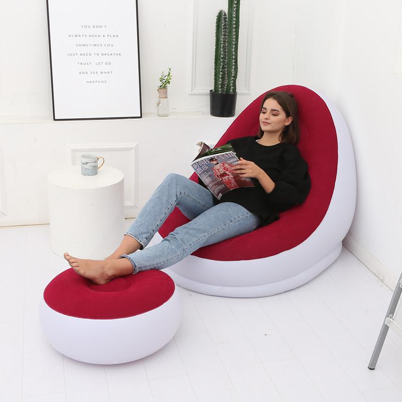 New Inflatable Lounger Portable with Foot Mat Lazy Sofa Flocking Bed Outdoor Furniture Gift Wholesale Specification drawing