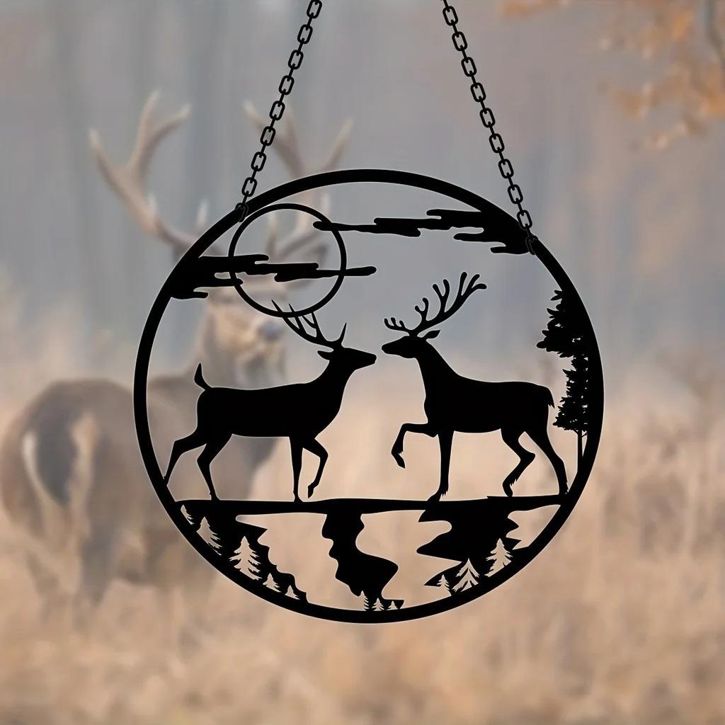 iron art 1 piece metal metal deer wall art, moon mountain wall art wall hanging decoration cross-border hot Specification drawing