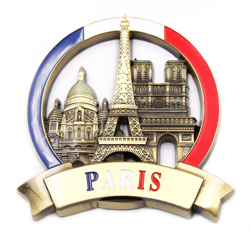 France Paris Architecture Scenery Tourist Souvenir 3D Three-Dimensional Metal Refridgerator Magnets Creative Home Decoration Gift