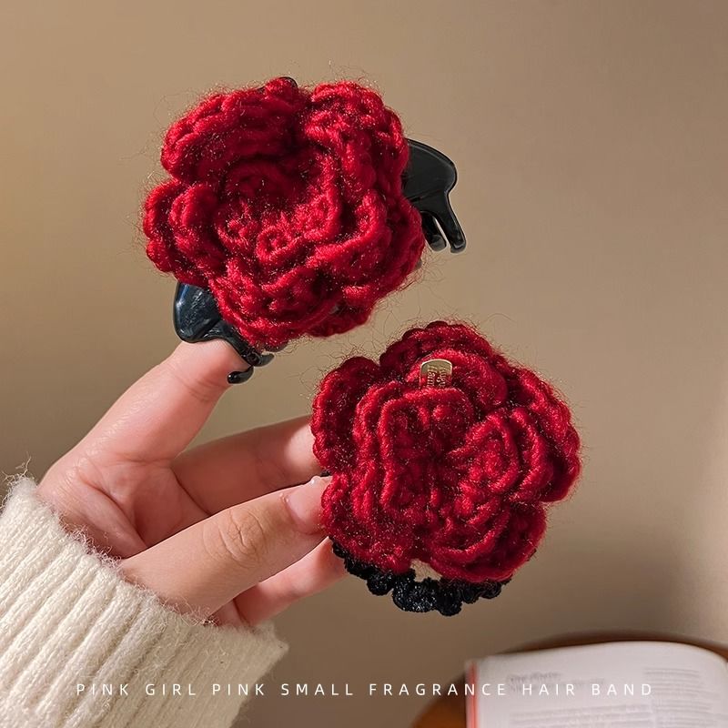 Cute red rose flower clips, New Year red handcrafted flower art hair clips, Chenmo accessories, hair clips wholesale detail image 12