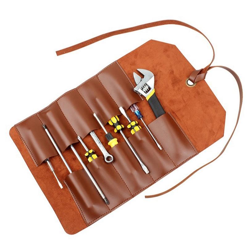 multifunctional tool scroll pack leather portable repair woodworking electrician pouch monkey spanner storage hardware kit