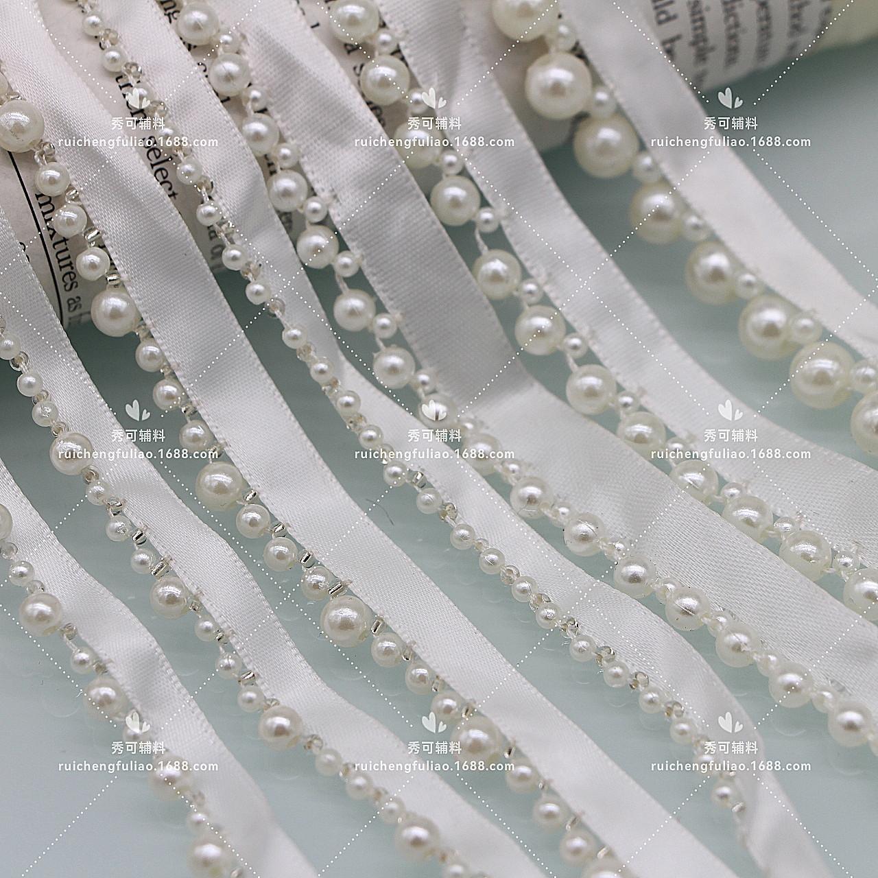 new handmade beaded ribbon inlaid ribbon pearl lace clothing cheongsam hanfu decoration accessories diy accessories Specification drawing