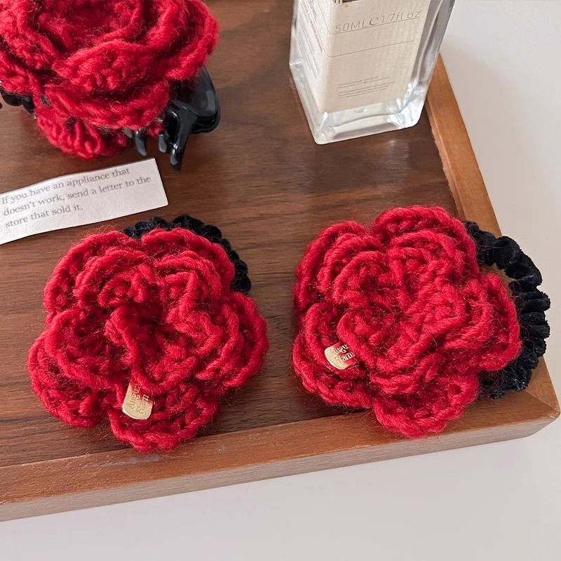 Cute red rose flower clips, New Year red handcrafted flower art hair clips, Chenmo accessories, hair clips wholesale detail image 13