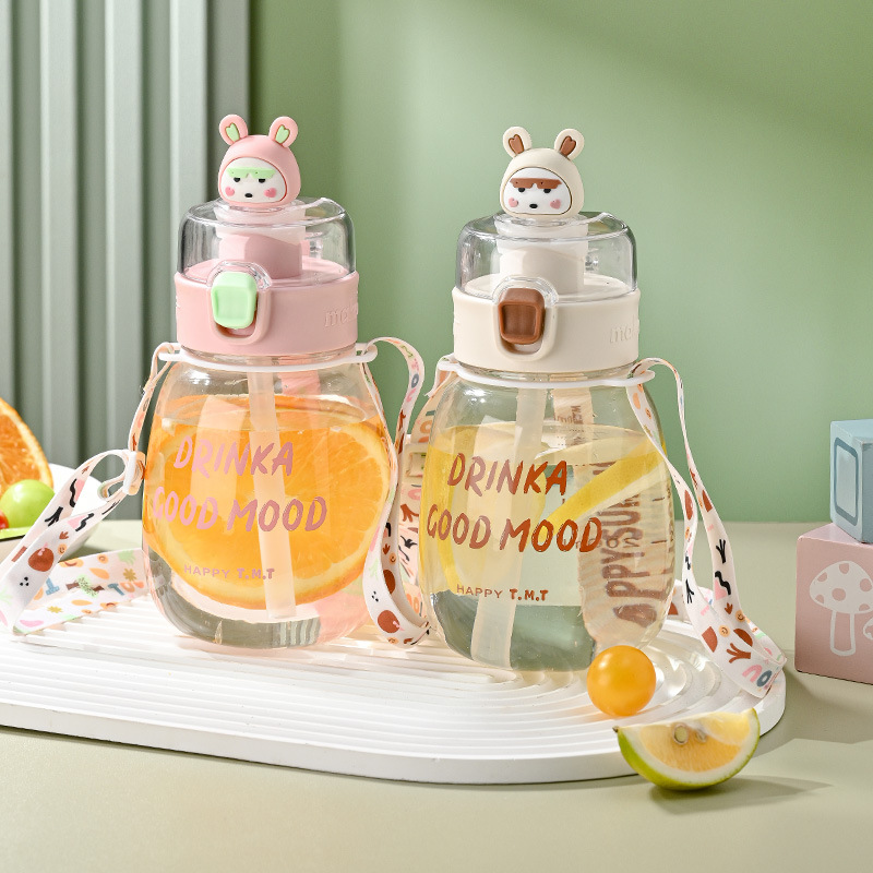 Y217-1611 Straw Cup, new cute plush plastic water cup, universal student portable high-temperature resistant wholesale cartoon double-drinking cup
