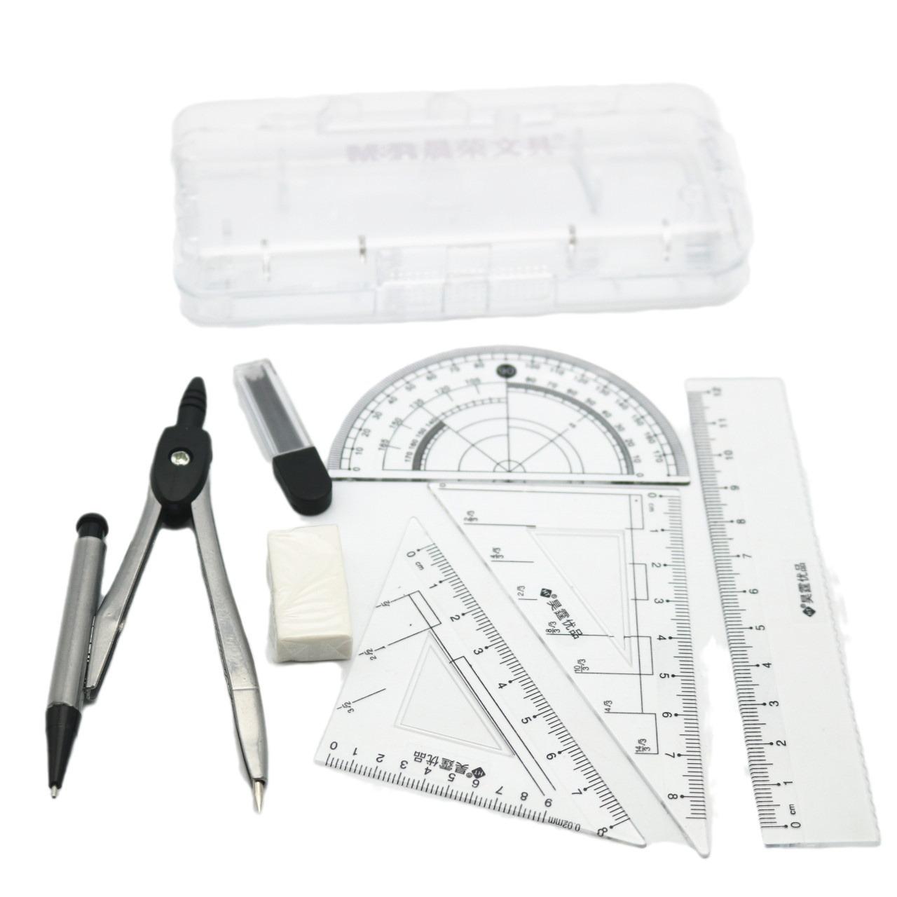 wholesale student drawing office compasses set full set ruler mechanical pencil lead rubber seven-piece drawing tool 129 Item Picture