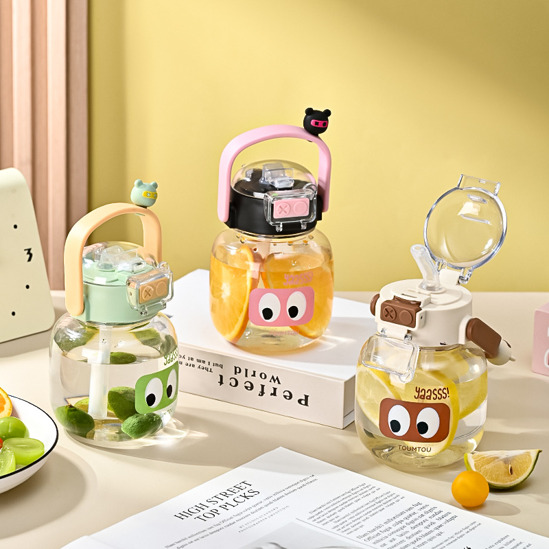 Y217-1550 water cup for students, high appearance level, cartoon double plastic water bottle for both men and women, cute, portable and large capacity