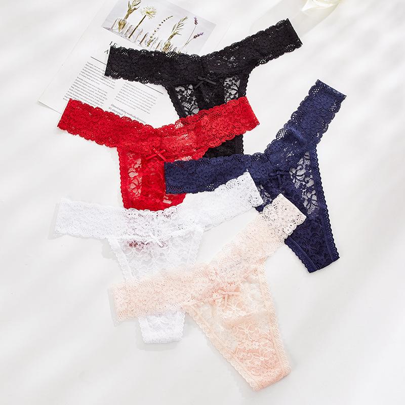 foreign trade supply sexy lace ladies t-back european and american transparent cutout t-shaped panties low waist large size ladies' underwear Specification drawing
