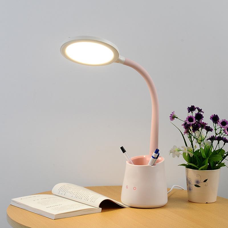 dual-purpose charging and plug-in led pen holder eye protection learning desk lamp with mobile phone holder touch multi-function student only desk lamp