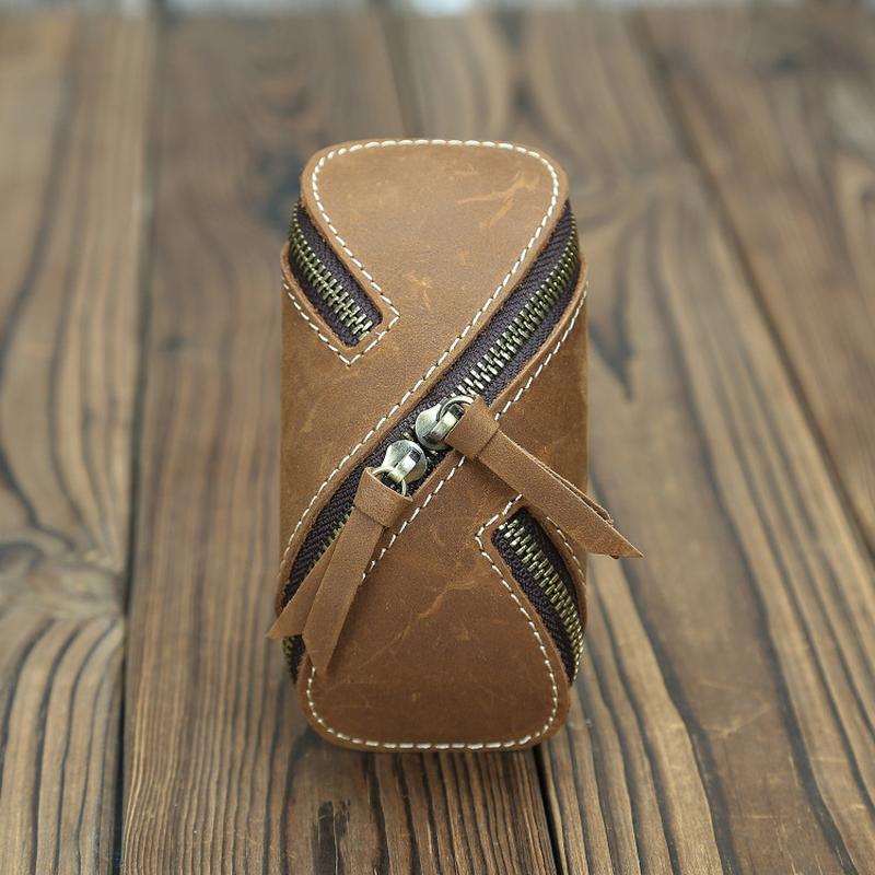 creative retro crazy horse leather key case zipper key card holder door car retro leather men's and women's key case