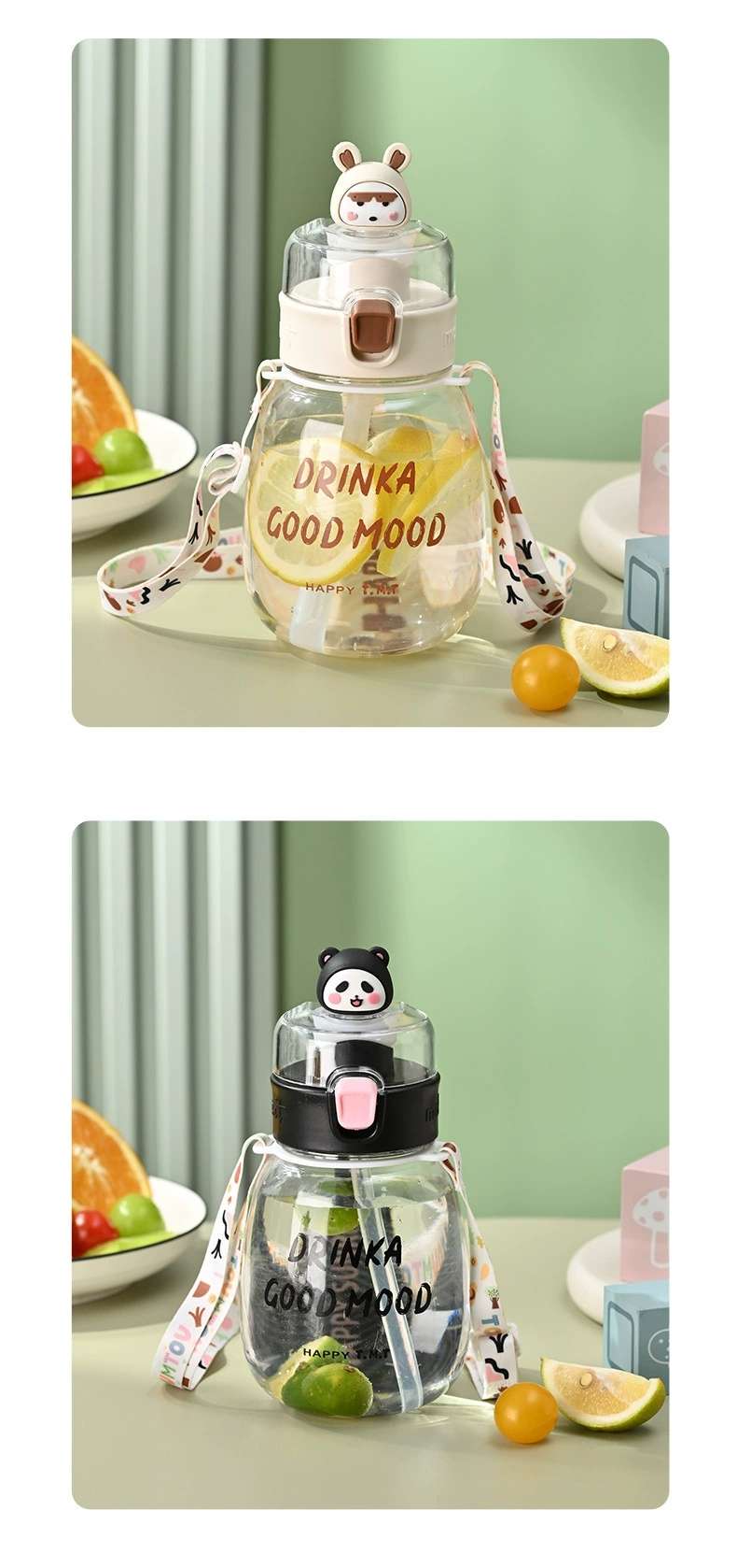 Y217-1611 Straw Cup, new cute plush plastic water cup, universal student portable high-temperature resistant wholesale cartoon double-drinking cup detail image 12