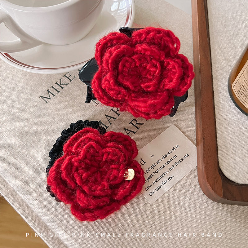 Cute red rose flower clips, New Year red handcrafted flower art hair clips, Chenmo accessories, hair clips wholesale detail image 10