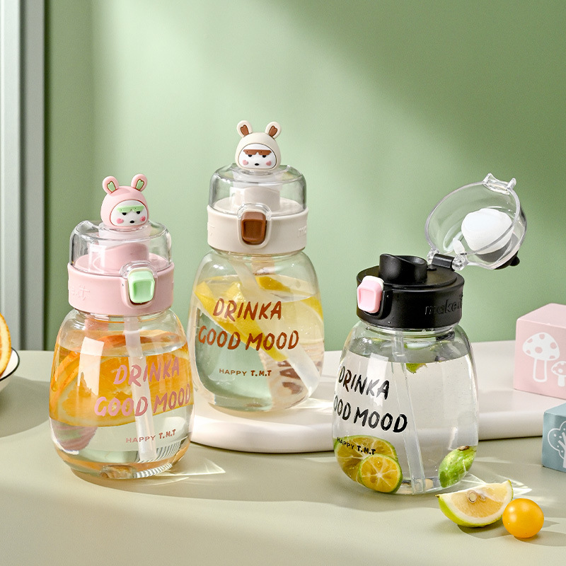 Y217-1611 Straw Cup, new cute plush plastic water cup, universal student portable high-temperature resistant wholesale cartoon double-drinking cup