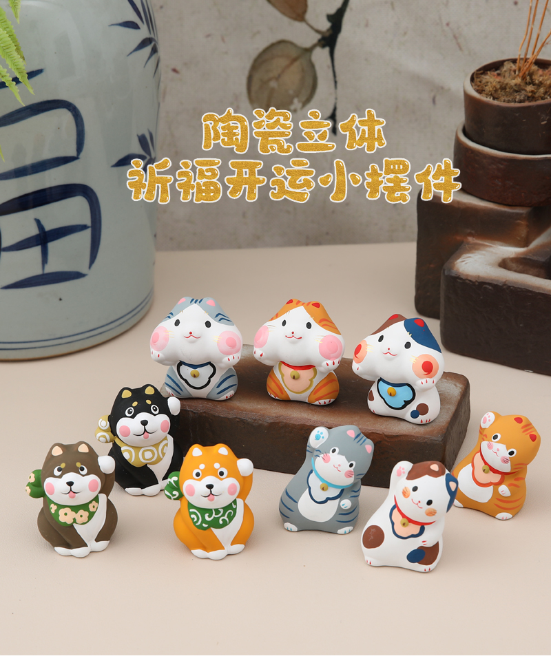 乐喵 陶瓷工艺品开运招财招福手绘可爱招财猫桌面家居送礼小摆件详情1