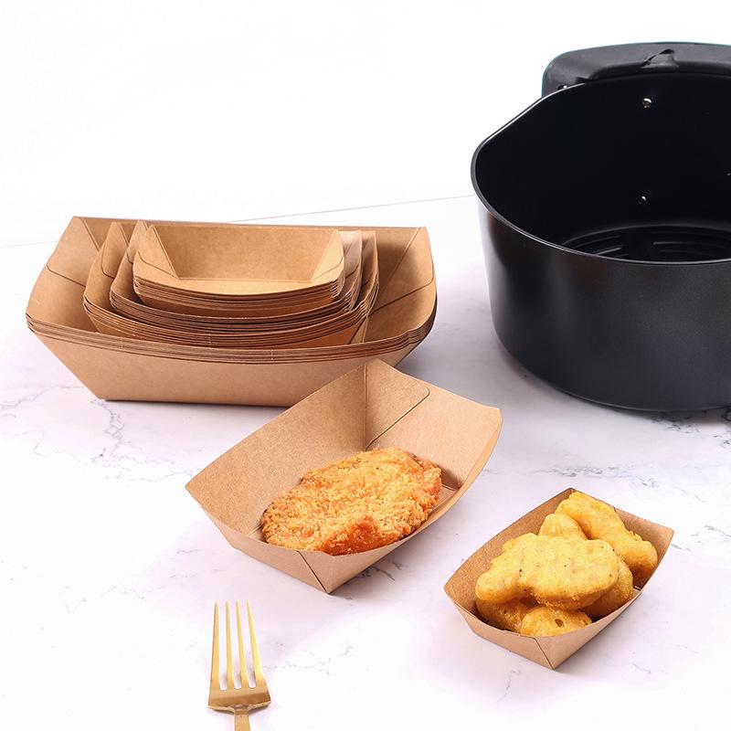 Disposable Lunch Box Kraft Paper Paper Food Tray Paper Box Barbecue Plate French Fries Fried Chicken Yam Pasta Dried Bean Curd to-Go Box Degradable details Picture