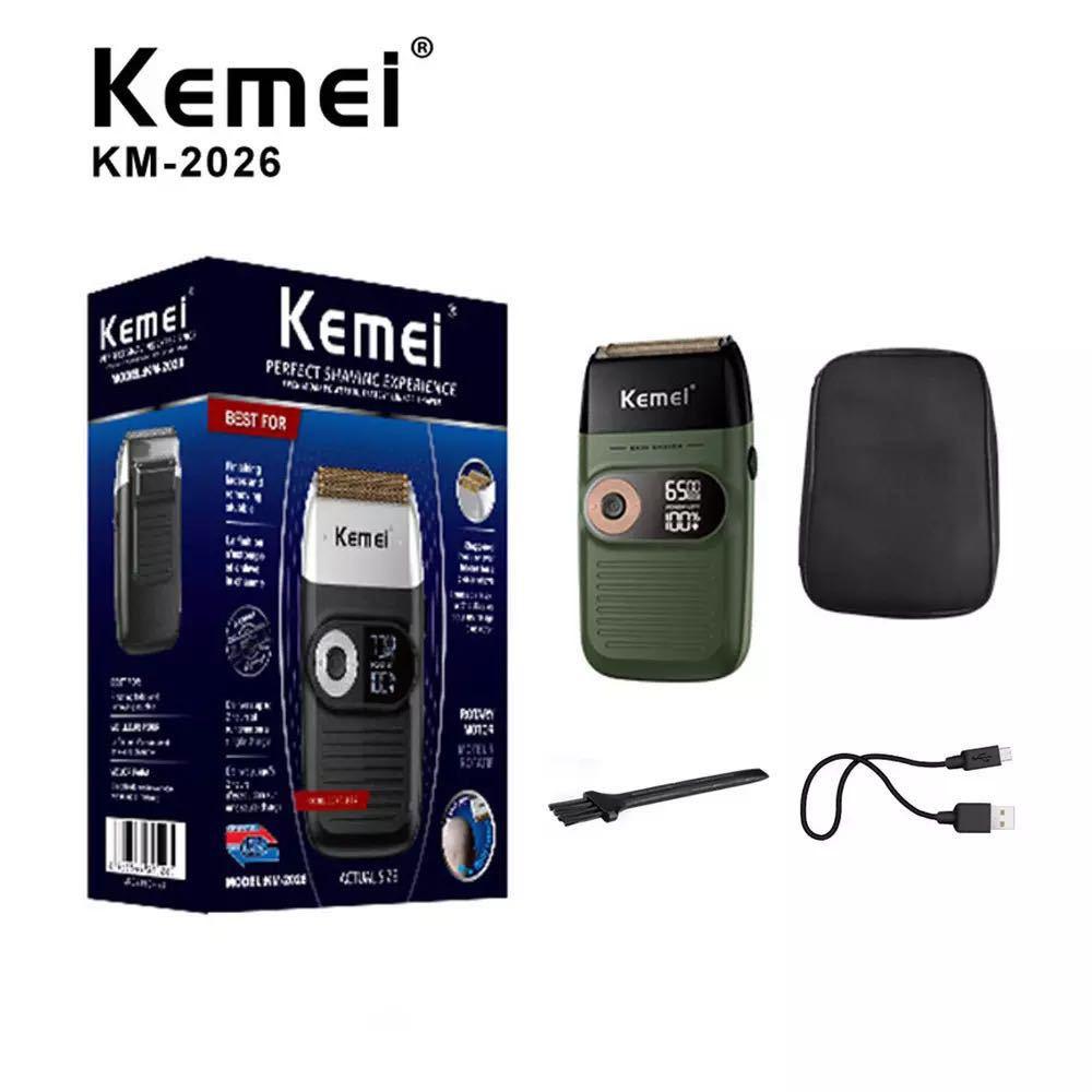 kemei kemei km-2026 military large capacity lithium battery lcd display two-in-one stainless steel cutter head shaver