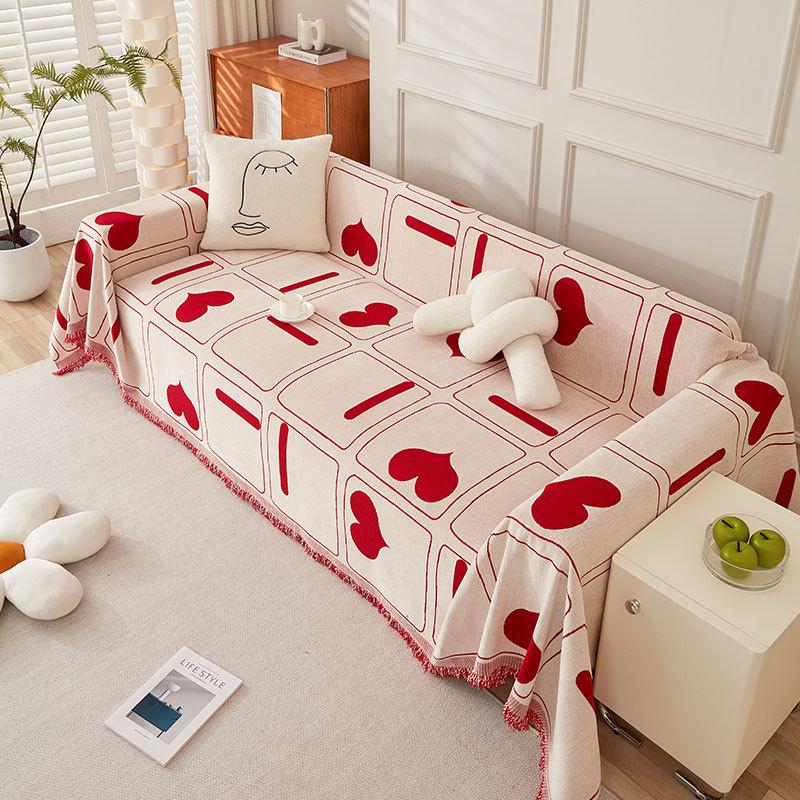 Chenille Love Tassel Sofa Towel Ins Style Fresh Lazy Sofa Blanket Towel Anti-Cat Scratch Sofa Cover Cloth