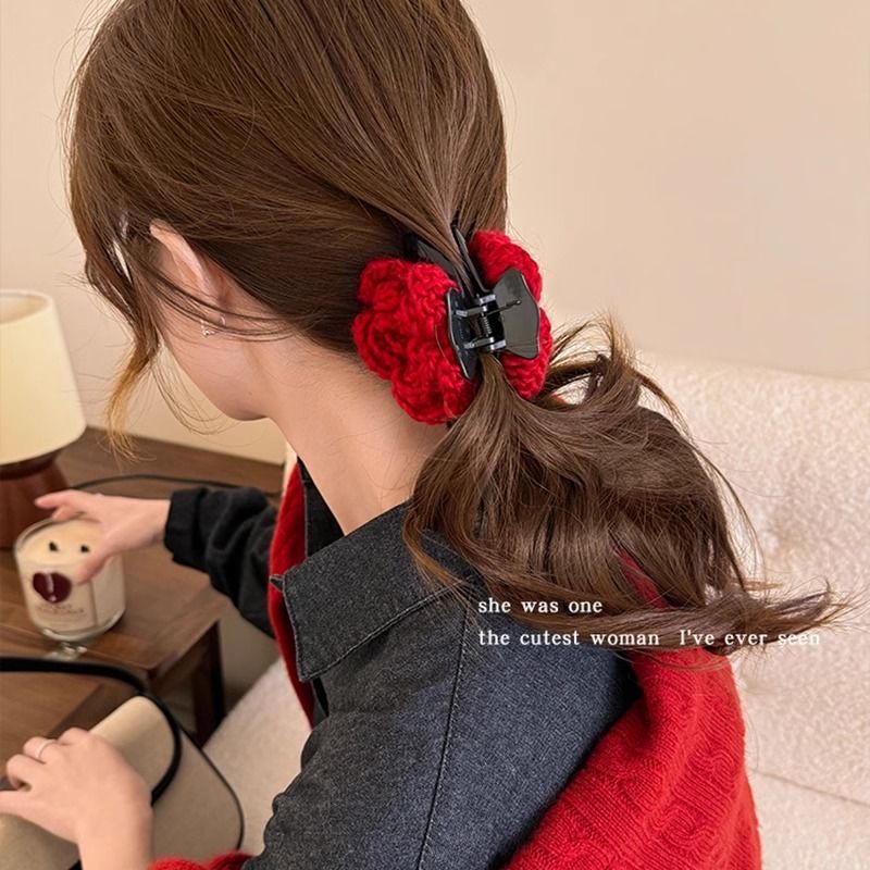 Cute red rose flower clips, New Year red handcrafted flower art hair clips, Chenmo accessories, hair clips wholesale detail image 17