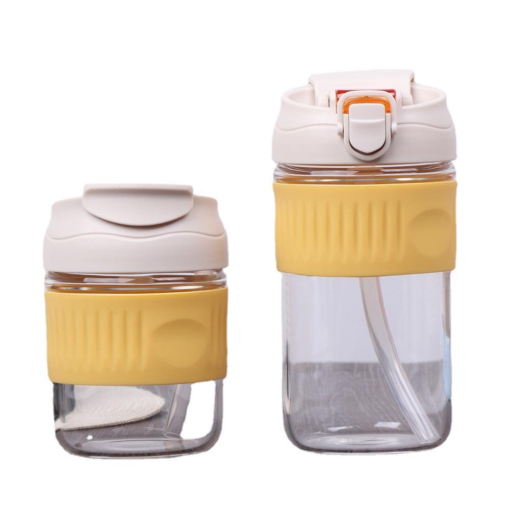 New double-drink plastic cup with straw, heat-resistant and shock-resistant, fashionable large-capacity coffee cup, heat-insulating thickened mouth cup Item Picture