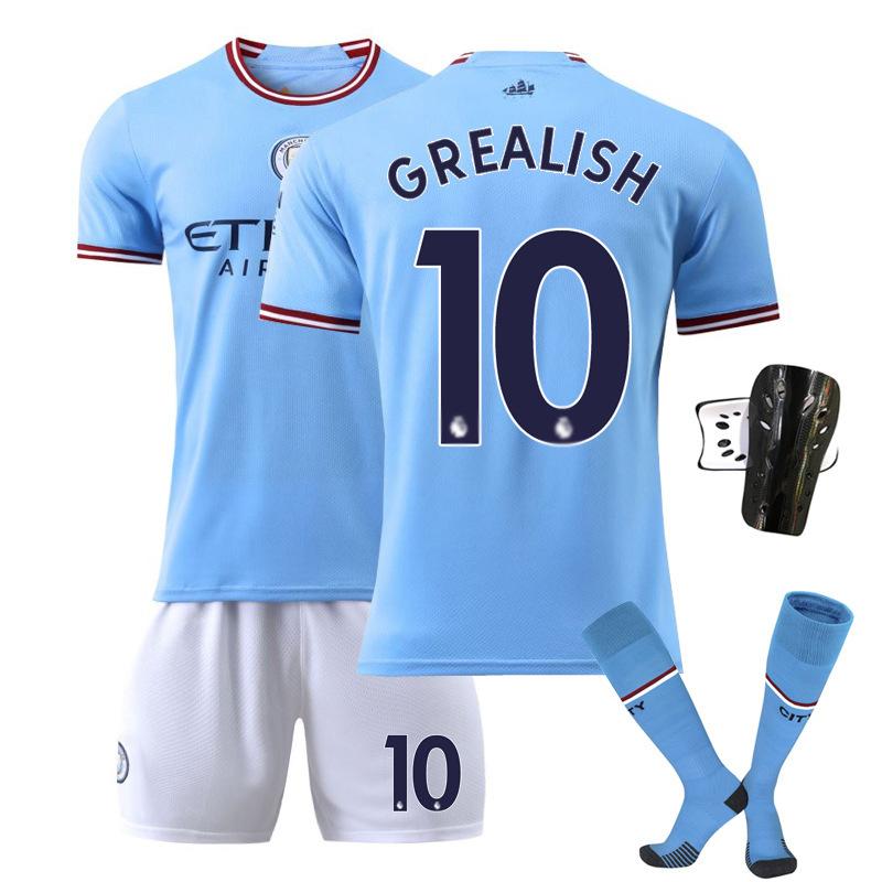2223 manchester city jersey no. 17 debraue home and away children adult no. 10 aguero soccer suit set