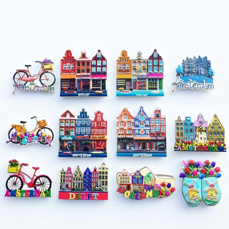 factory in stock wholesale cross-border supply netherlands tourism memorial 3d resin uv printing decorative crafts refridgerator magnets
